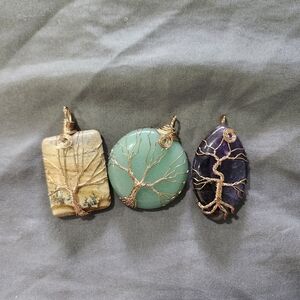 NWT JTV Copper Wire Wrapped Tree OF Life Assorted Stone Pendant Set w/ Gift Box